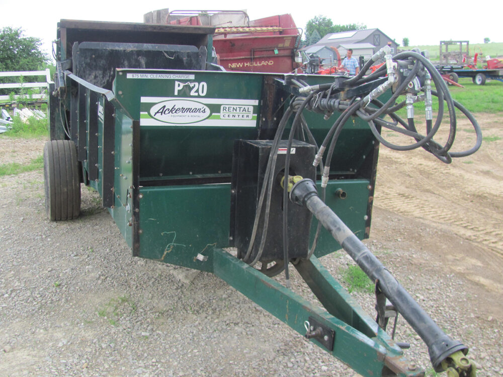 Used 200-bushel Lancaster spreader with PTO drive and a weight of 4590 lbs., in great condition.