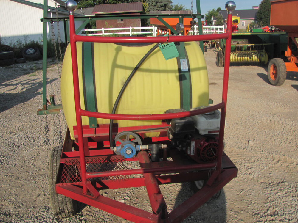 Used 150-gallon Boontown sprayer with Honda engine, 30' booms with fence row nozzles, for horses, in good condition.