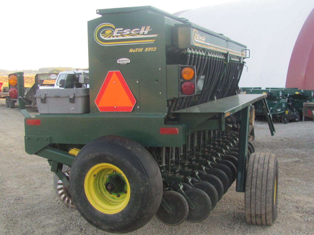 Used Esch 5612 no-till drill with 7,785 acres, in fair condition, serial #160340.