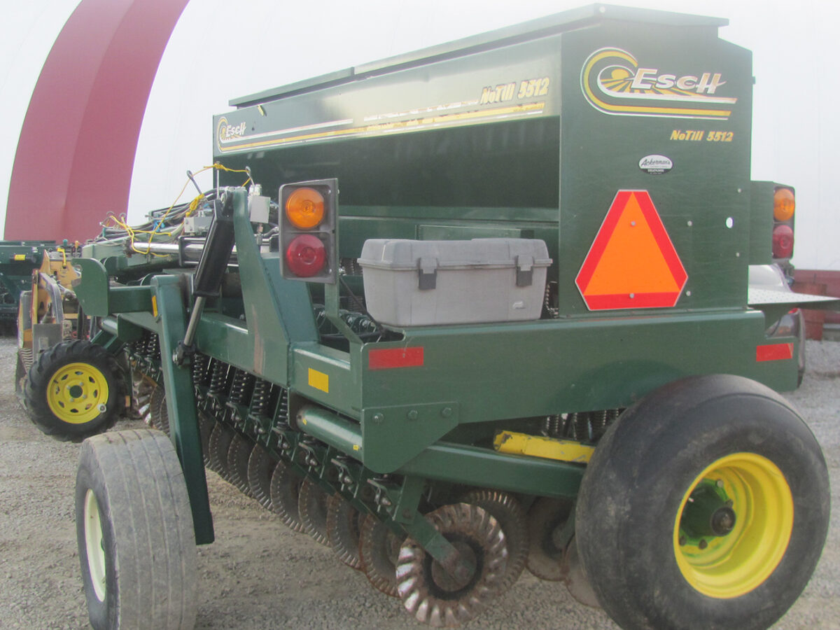 Used Esch 5612 no-till drill with 7,785 acres, in fair condition, serial #160340.