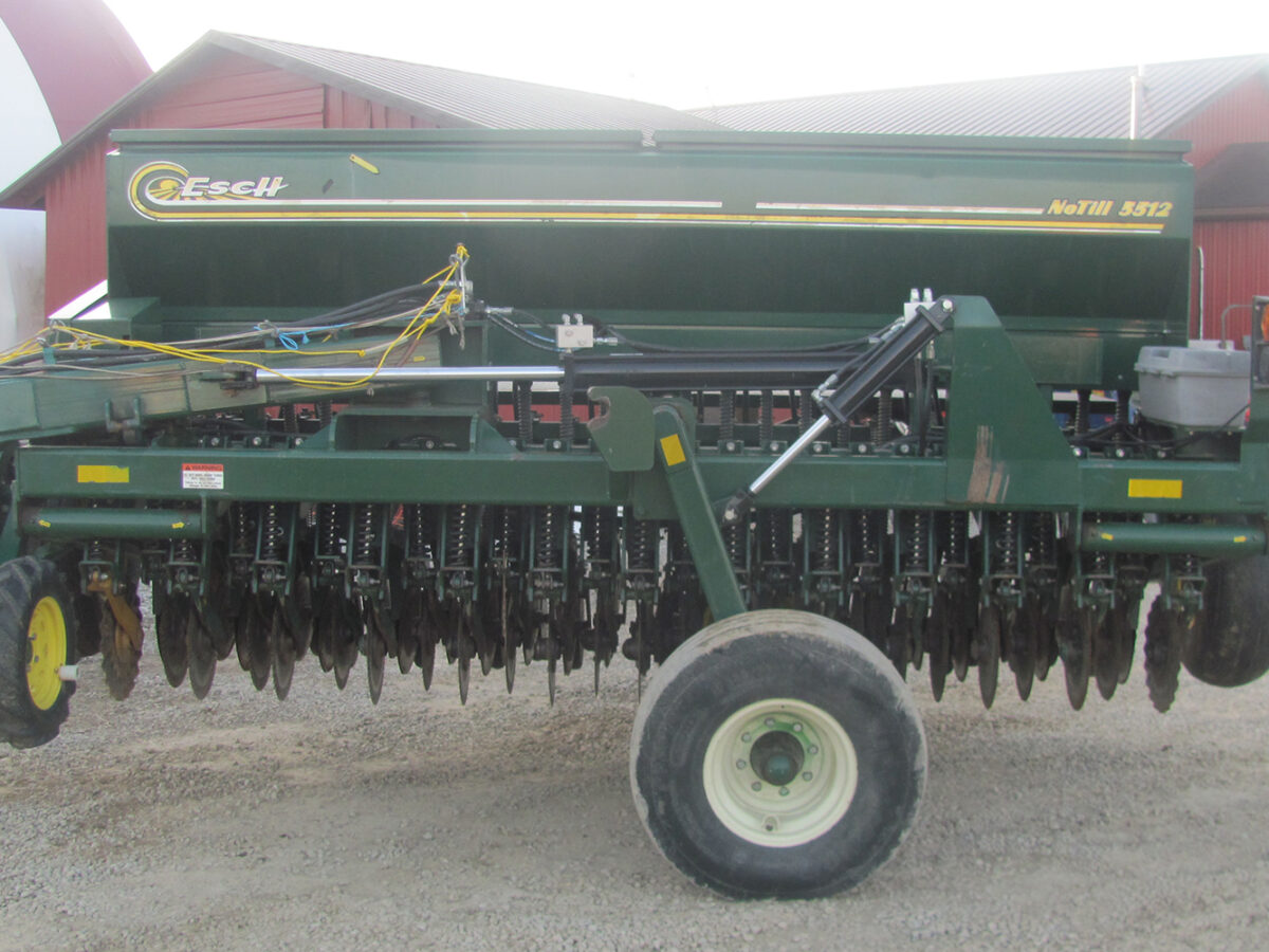 Used Esch 5612 no-till drill with 7,785 acres, in fair condition, serial #160340.