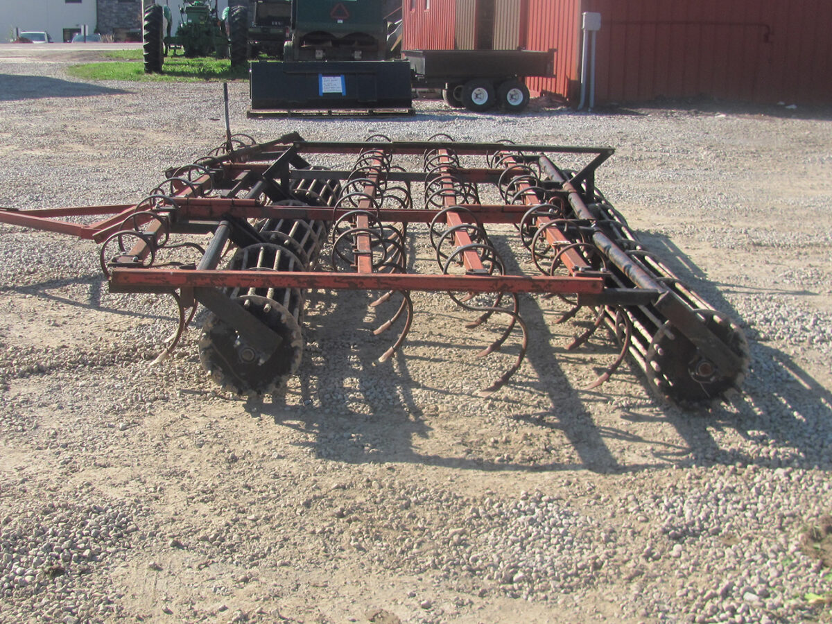Used Lower Valley 15' cult mulcher in fair condition, hitch is bent.