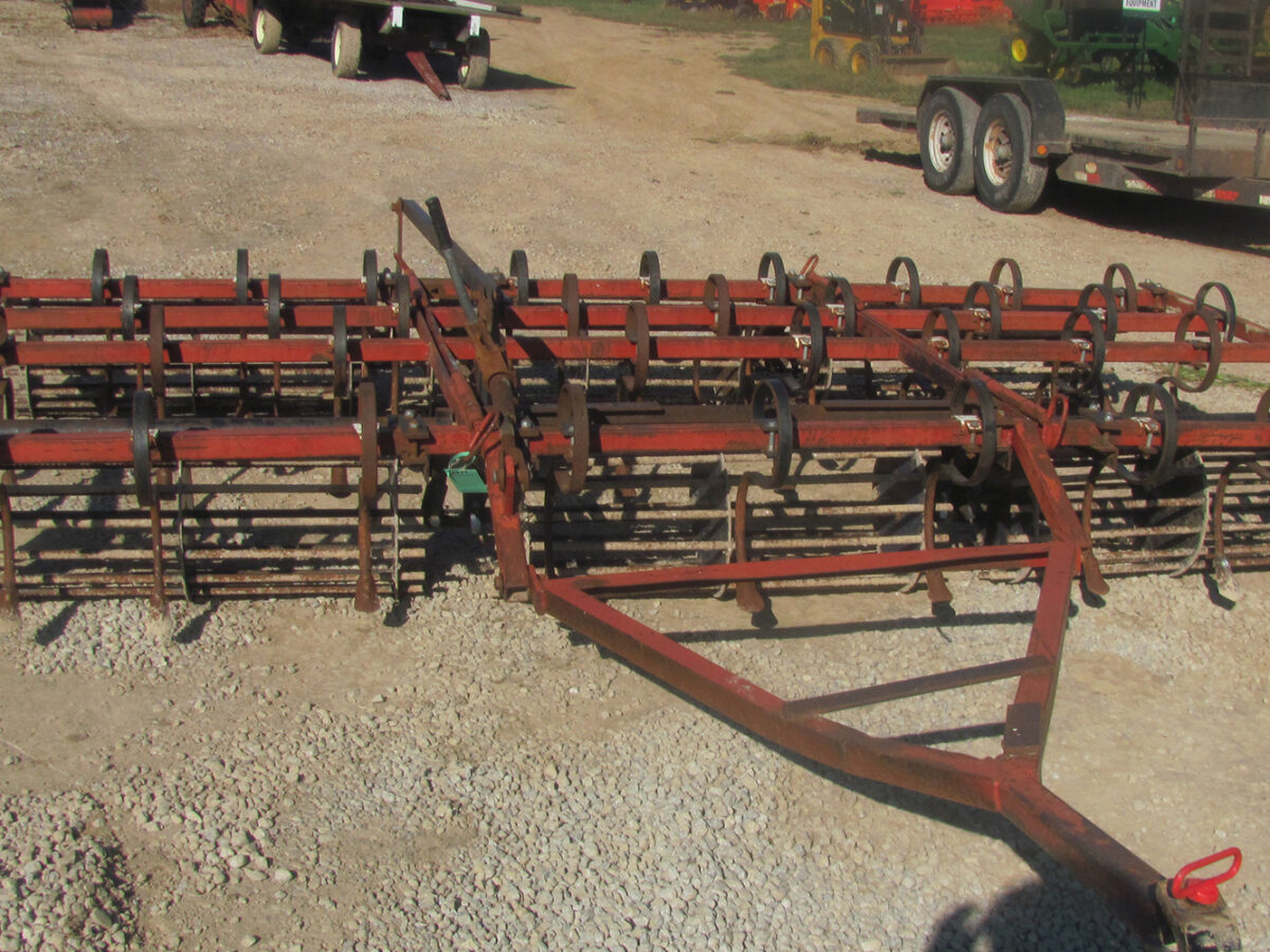 Used Lower Valley 15' cult mulcher in fair condition, hitch is bent.