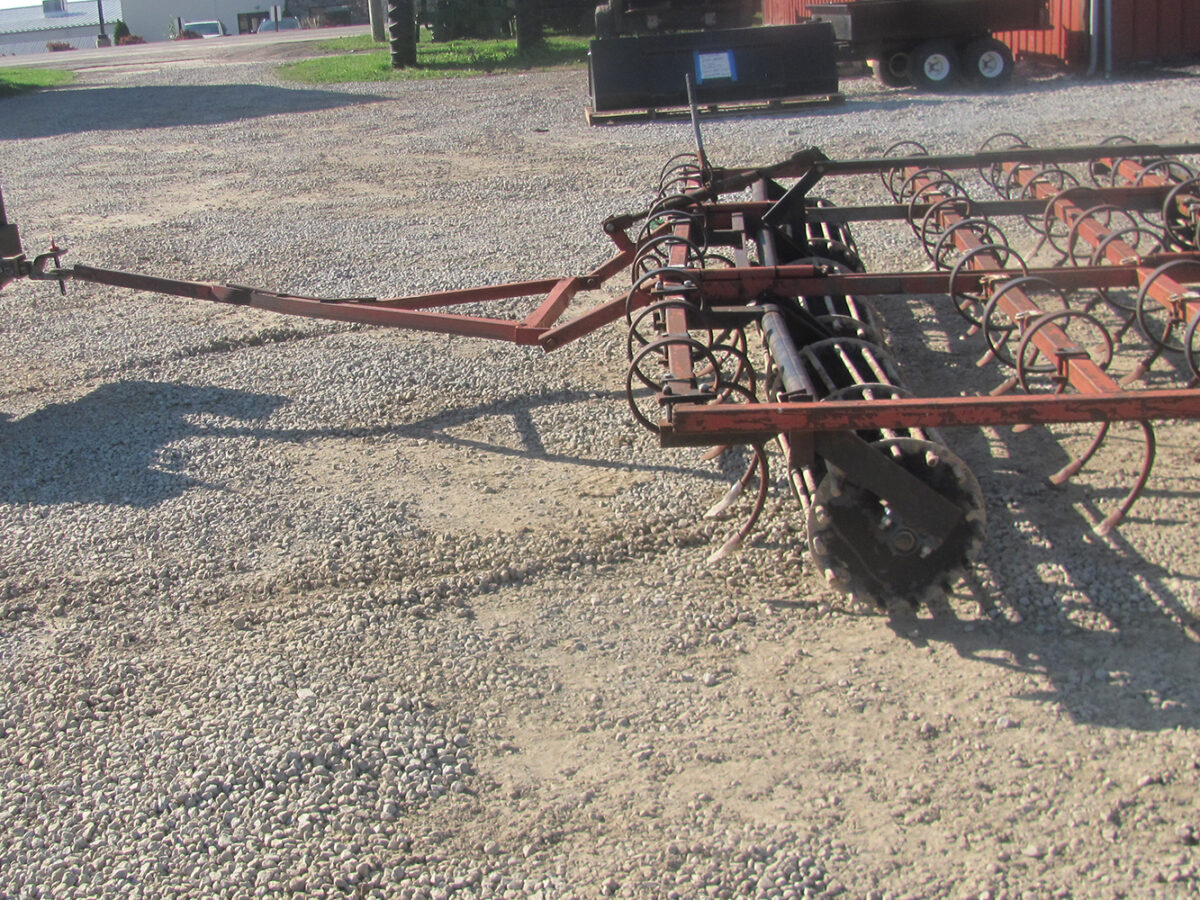 Used Lower Valley 15' cult mulcher in fair condition, hitch is bent.