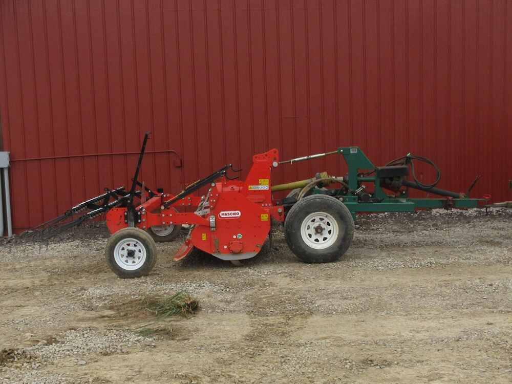 Used Maschio C205 tiller with 83" working width, chassis included, and in good condition.