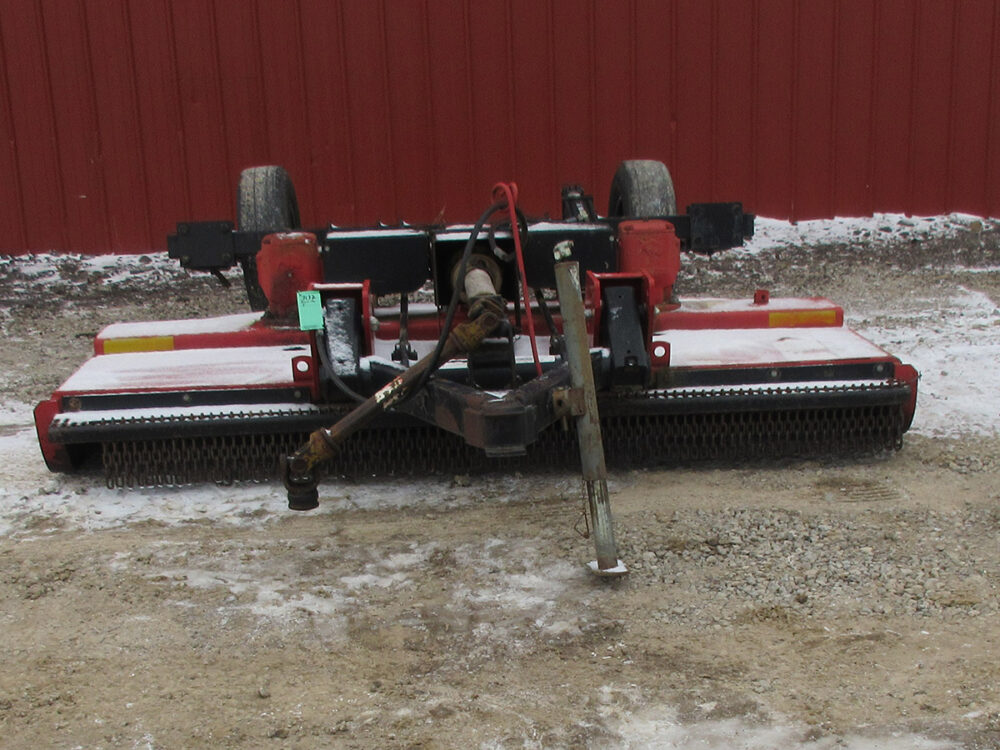 Used Bush Hog 3008-2 brush hog with 8' cutting width, pull-type design, stump jumper, dual rotors, excellent condition, and serial #12-13592.