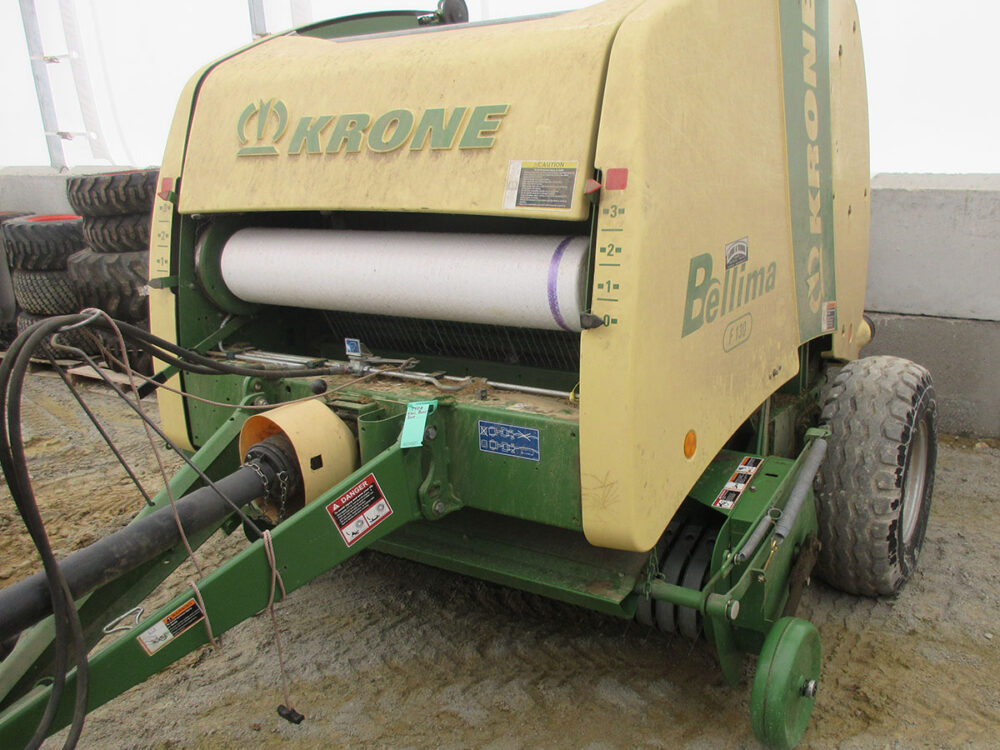 Used round baler, Krone, netwrap, wide pickup, stored inside, SN 142002.