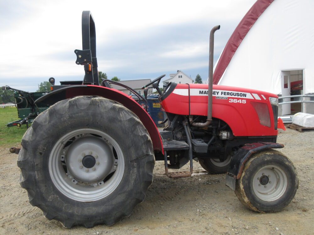 Used equipment: Massey 3645 tractor, 2-wheel drive, 1,131 hours, four hydraulic remotes, serial number CR24001