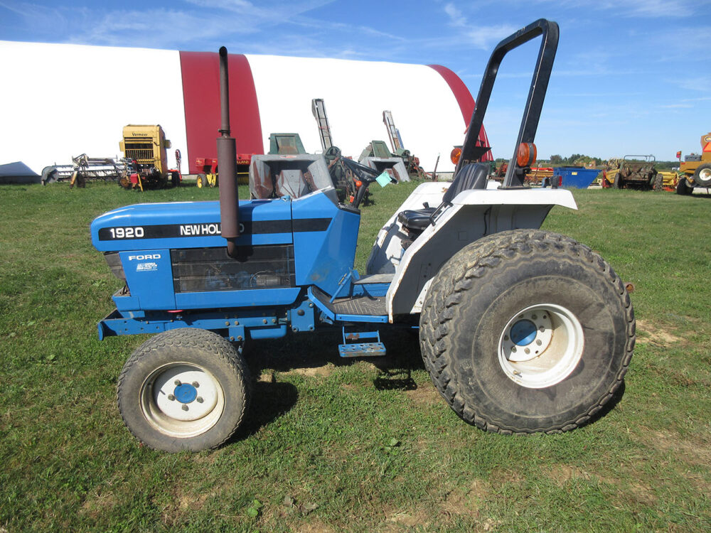 Used equipment: New Holland 1920 tractor, in good condition, one rear light does not work, 4-way flashers do not work, no turn signals, front motor guard is bent, serial number UP42960