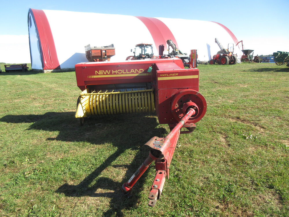Used equipment: New Holland 311 square baler with Super Sweep pickup and new knotter, field ready, jack does not work, no chute, serial number 723459